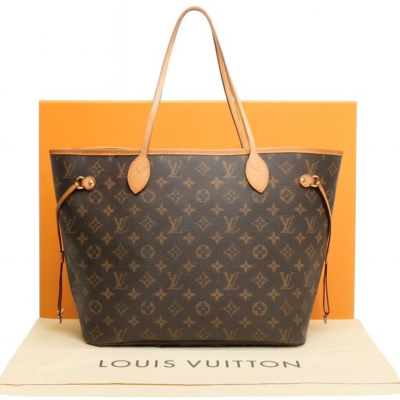 Authentic Louis Vuitton Neverfull MM Monogram Tote Shoulder Bag Brown Tan LV - Picture 2 of 13
